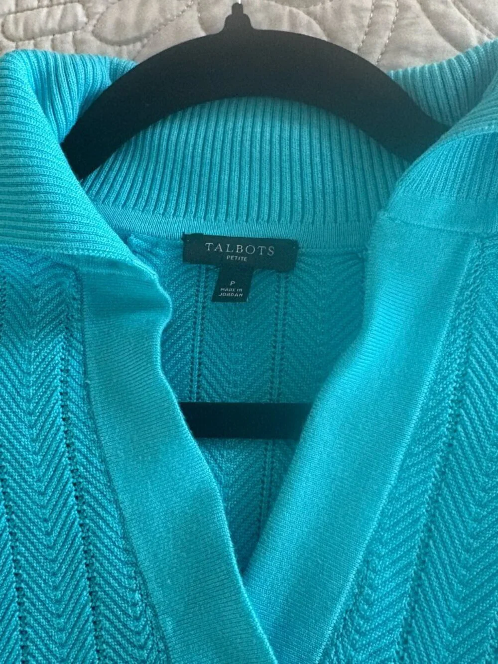 Talbots Azure Blue Tipped Johnny Collar Polo Sweater Size Petite P